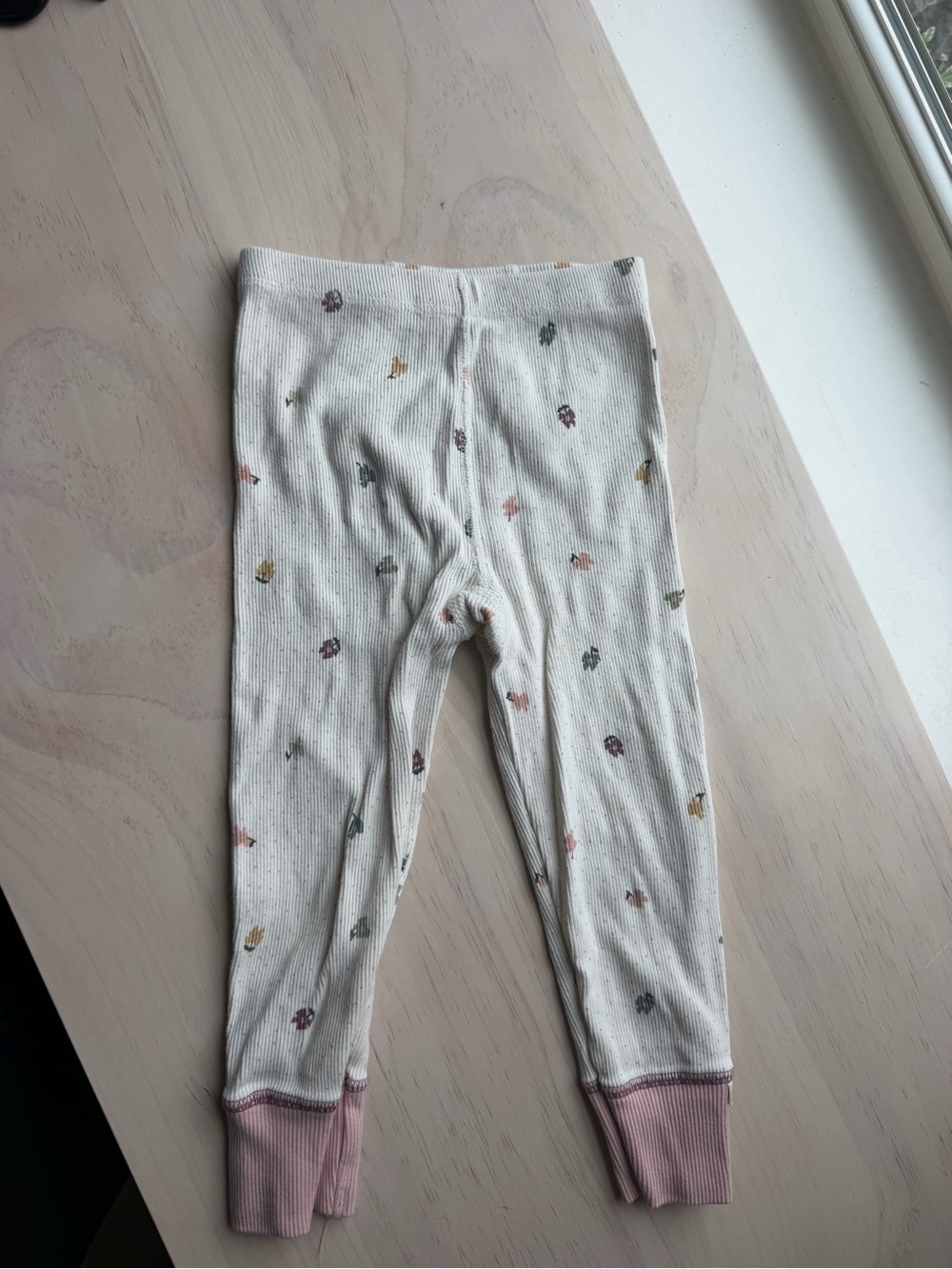 Easy Peasy Cream Ribbed Floral Baby Leggings with Pink Cuffs